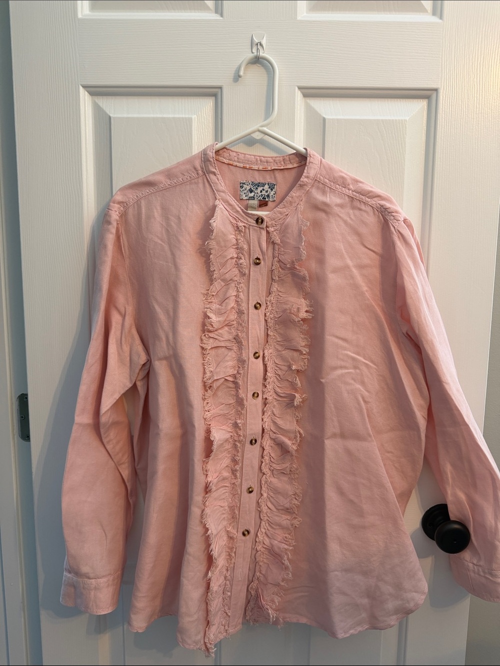 Anthropologie Blush Pink Ruffled Front Button Blouse